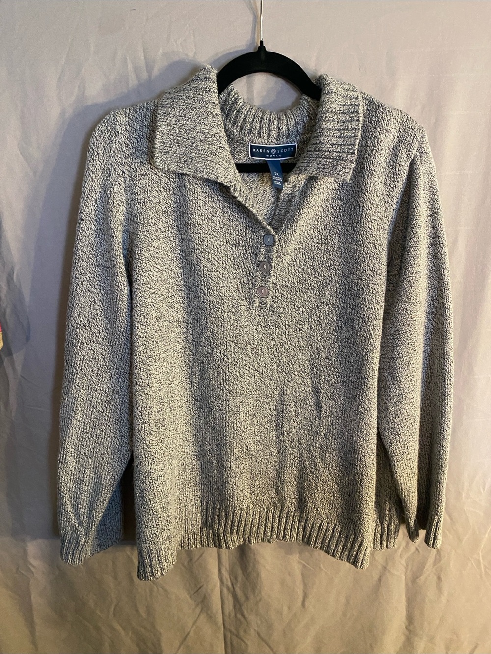 Karen Scott Men's V-Neck Button Pullover Sweater - Heather Gray